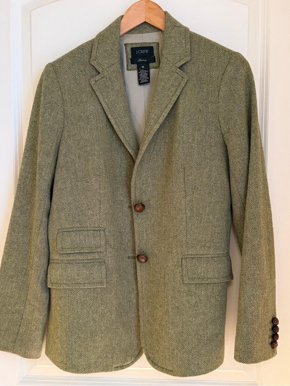 Vintage J. Crew women’s Olive Green Herringbone Wool jacket, size 10